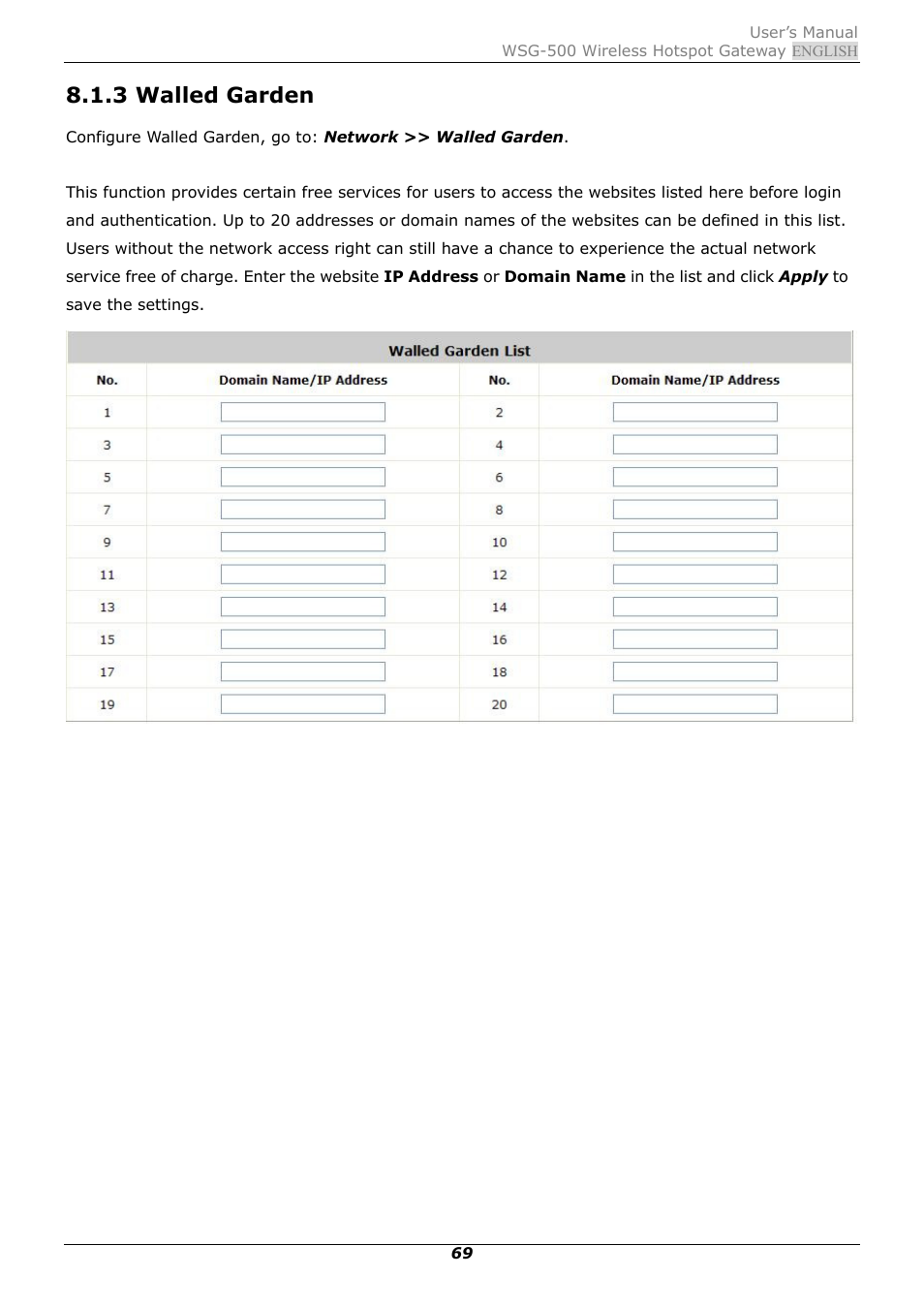 3 walled garden | PLANET WSG-500 User Manual | Page 73 / 162