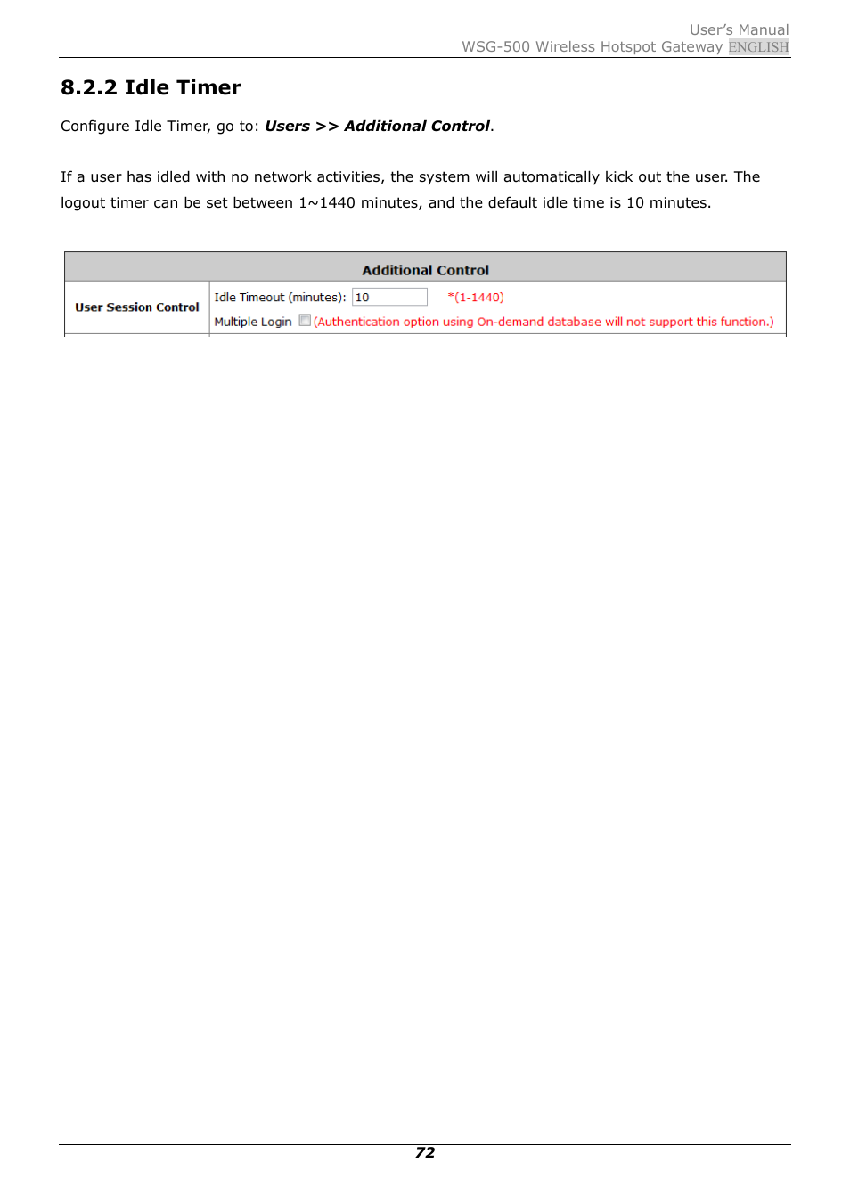 2 idle timer | PLANET WSG-500 User Manual | Page 76 / 162