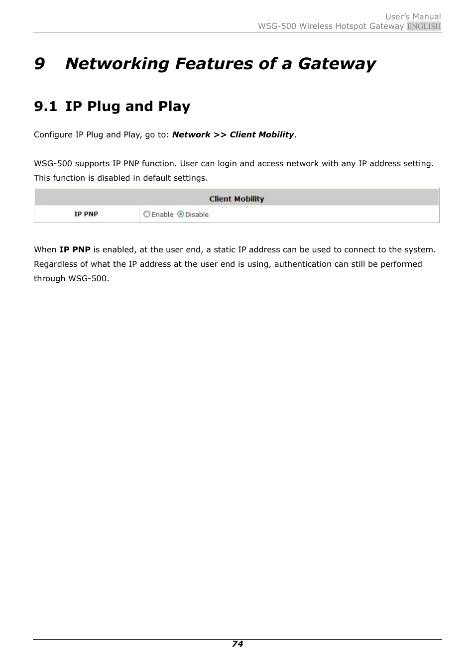 9 networking features of a gateway, 1 ip plug and play, Networking features of a gateway | Ip plug and play | PLANET WSG-500 User Manual | Page 78 / 162