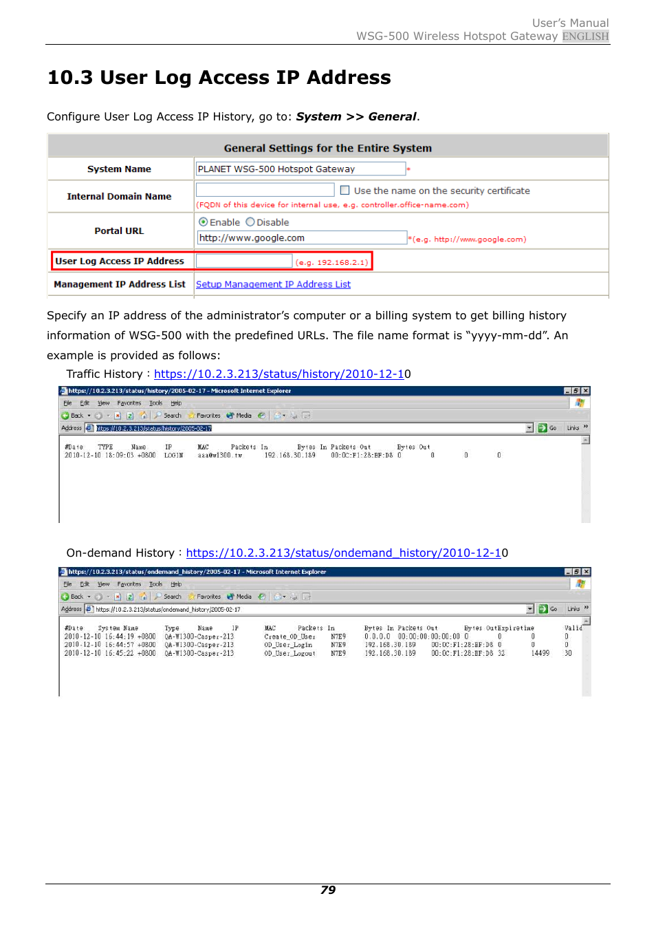 3 user log access ip address, User log access ip address | PLANET WSG-500 User Manual | Page 83 / 162