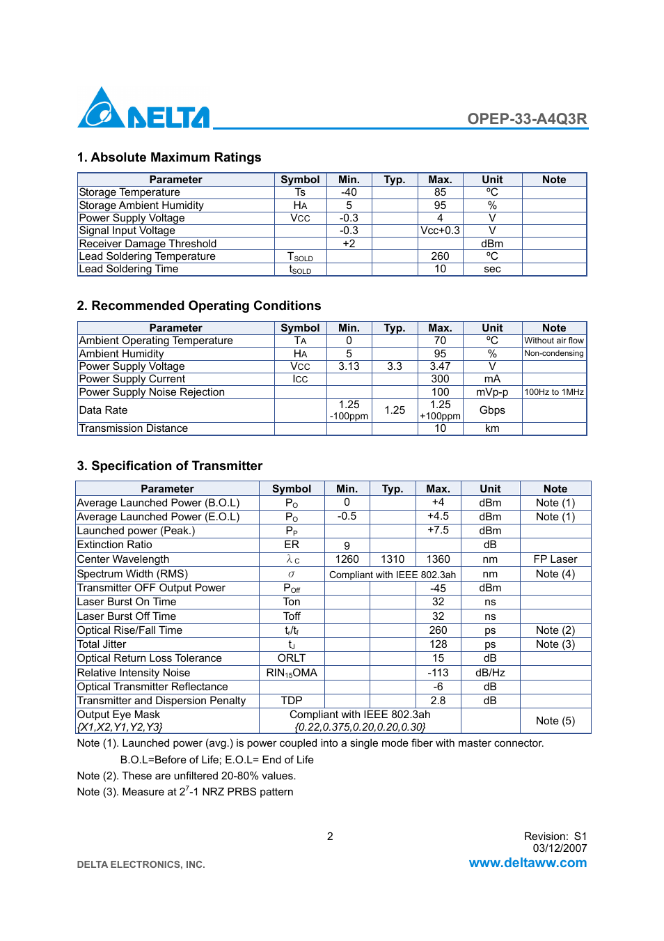 Opep-33-a4q3r | Delta Electronics GE-PON ONU Transceiver OPEP-33-A4Q3R User Manual | Page 2 / 8