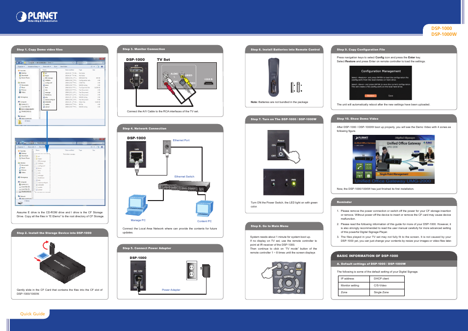 Quick guide, Uv w x | PLANET DSP-1000 User Manual | Page 2 / 2