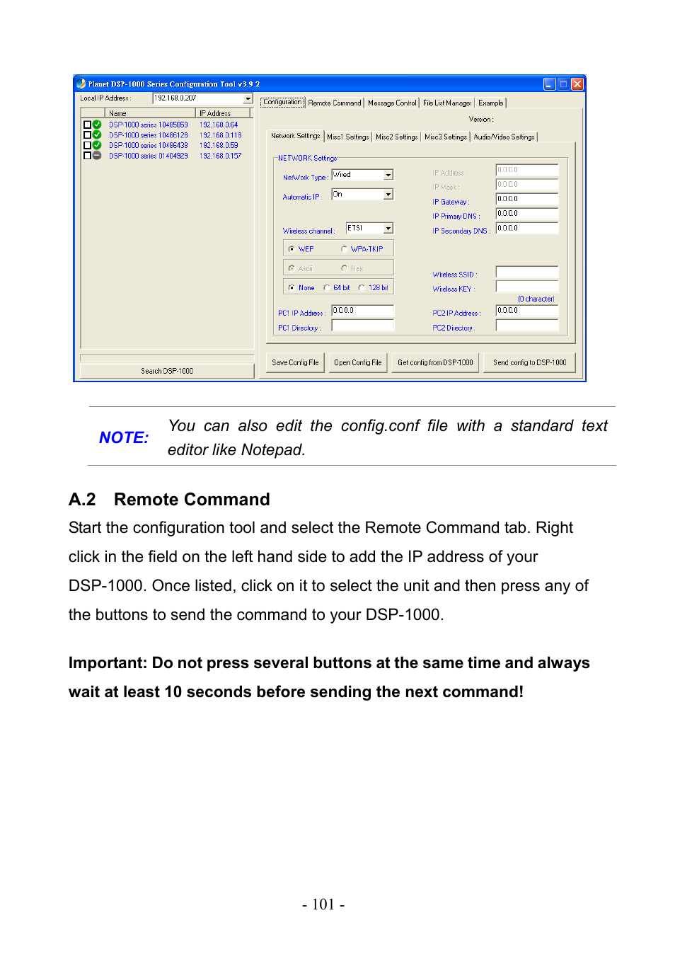 A.2 remote command | PLANET DSP-1000 User Manual | Page 101 / 120