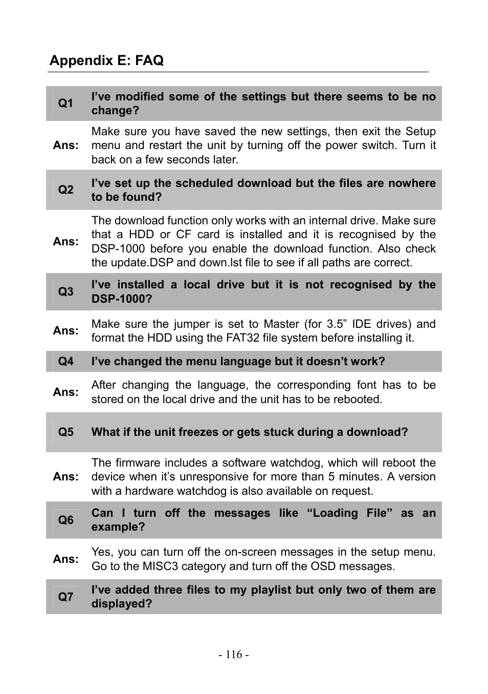 Appendix e: faq | PLANET DSP-1000 User Manual | Page 116 / 120