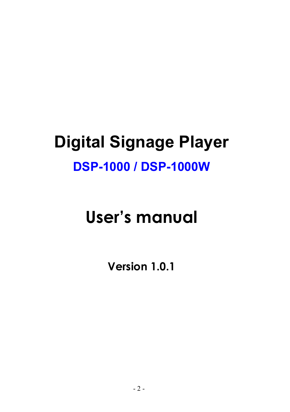 Digital signage player, User’s manual | PLANET DSP-1000 User Manual | Page 2 / 120