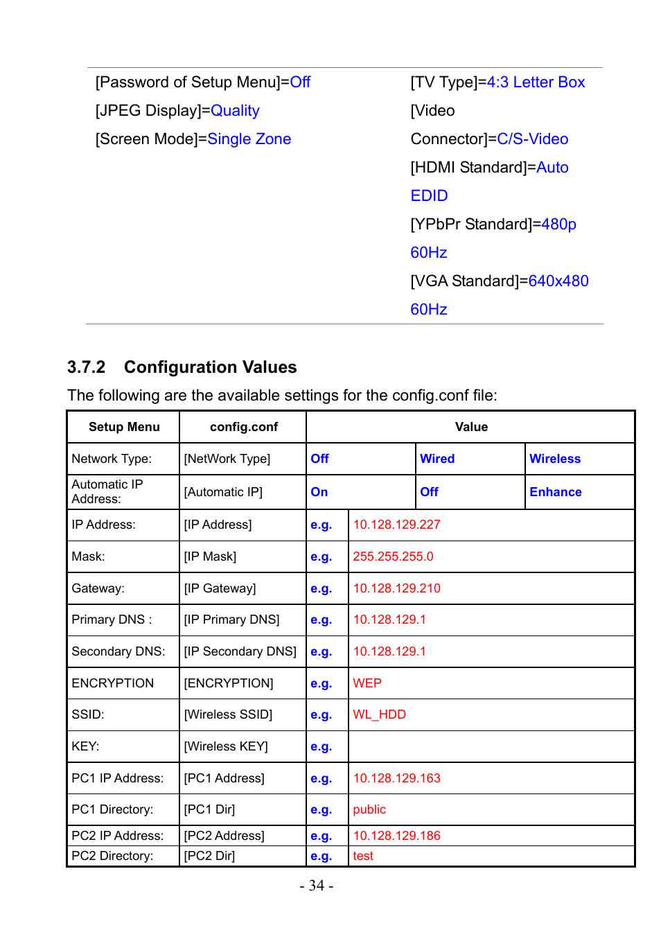 2 configuration values, Configuration values | PLANET DSP-1000 User Manual | Page 34 / 120