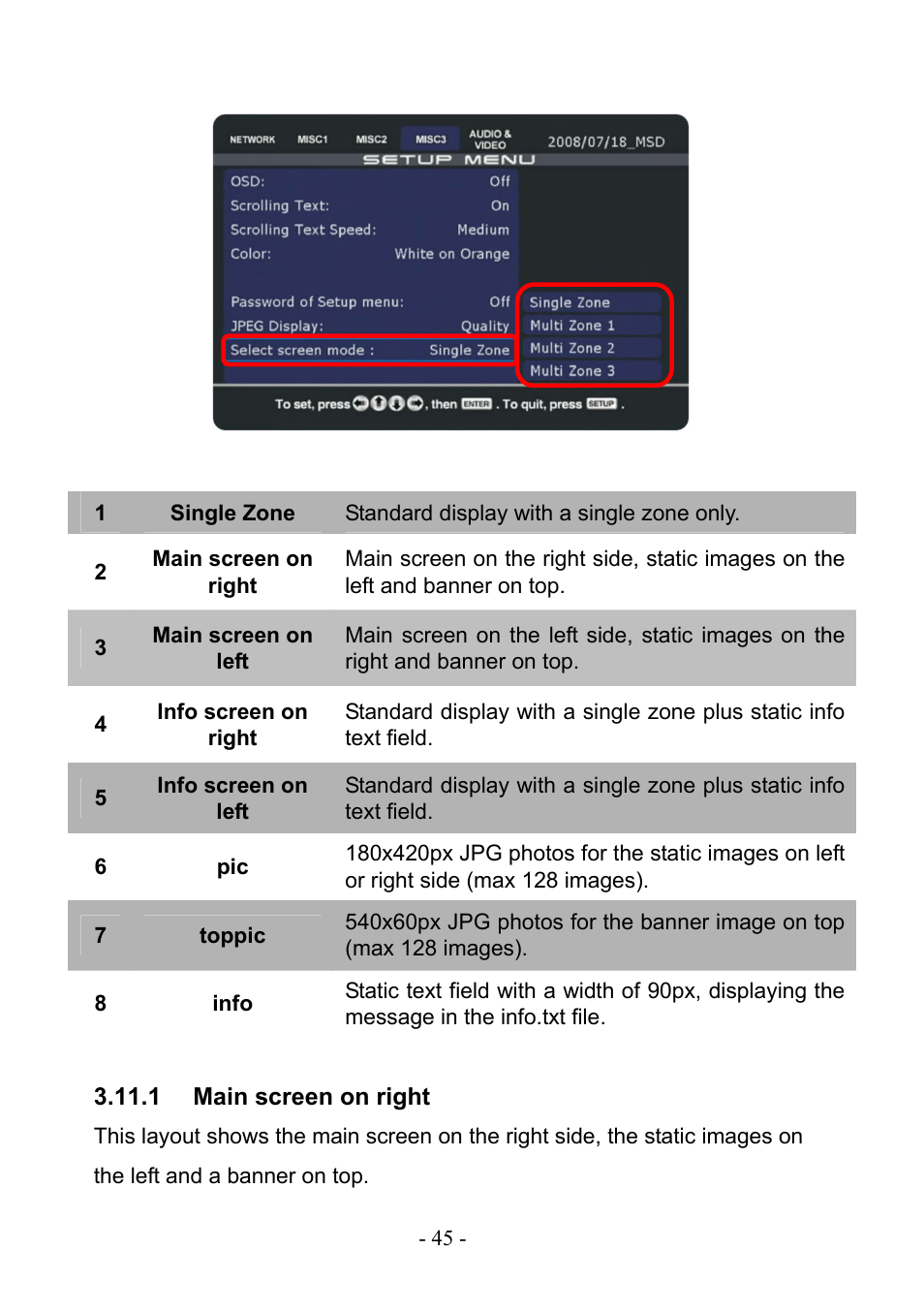 1 main screen on right, Main screen on right | PLANET DSP-1000 User Manual | Page 45 / 120