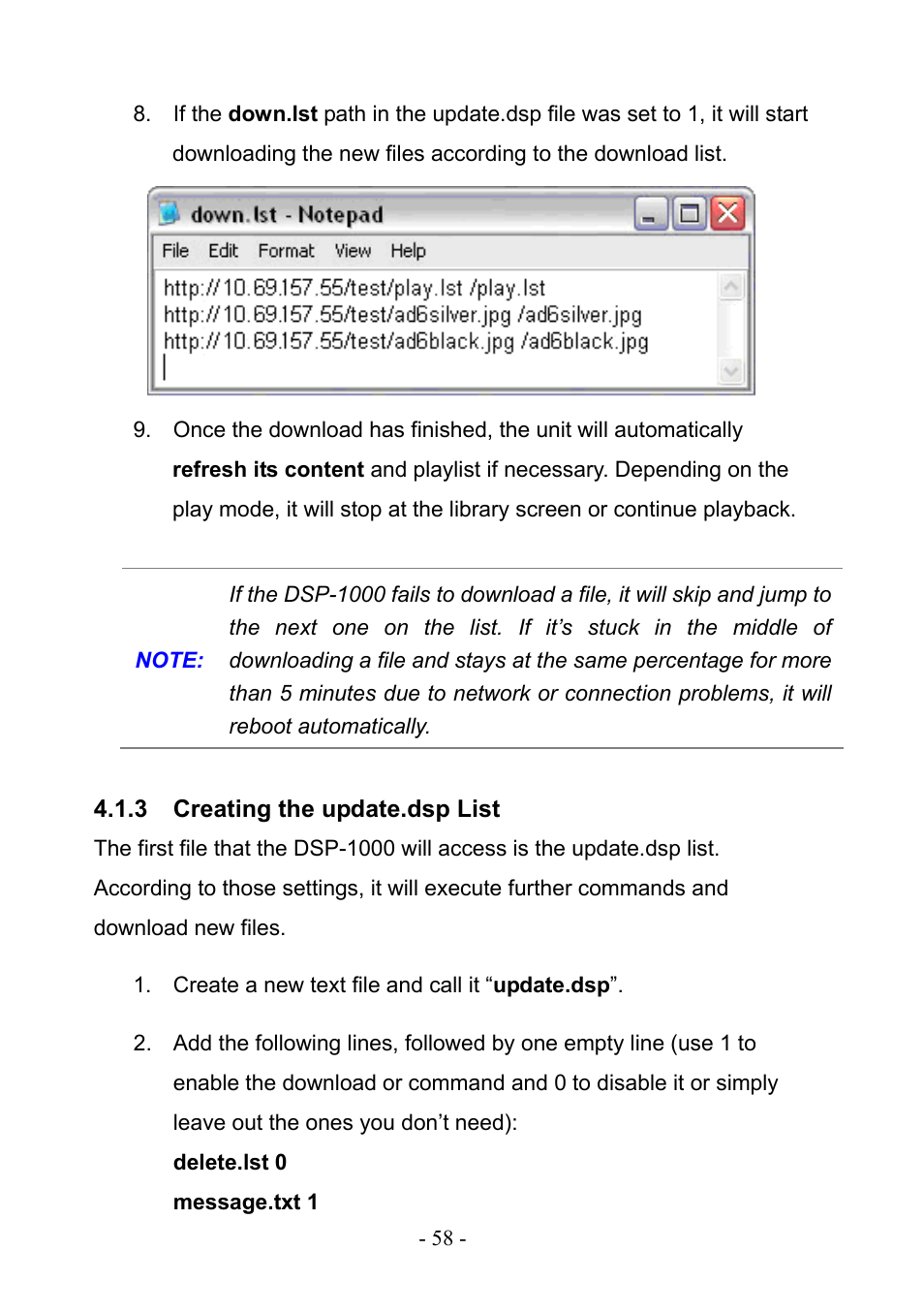 3 creating the update.dsp list, Creating the update.dsp list | PLANET DSP-1000 User Manual | Page 58 / 120