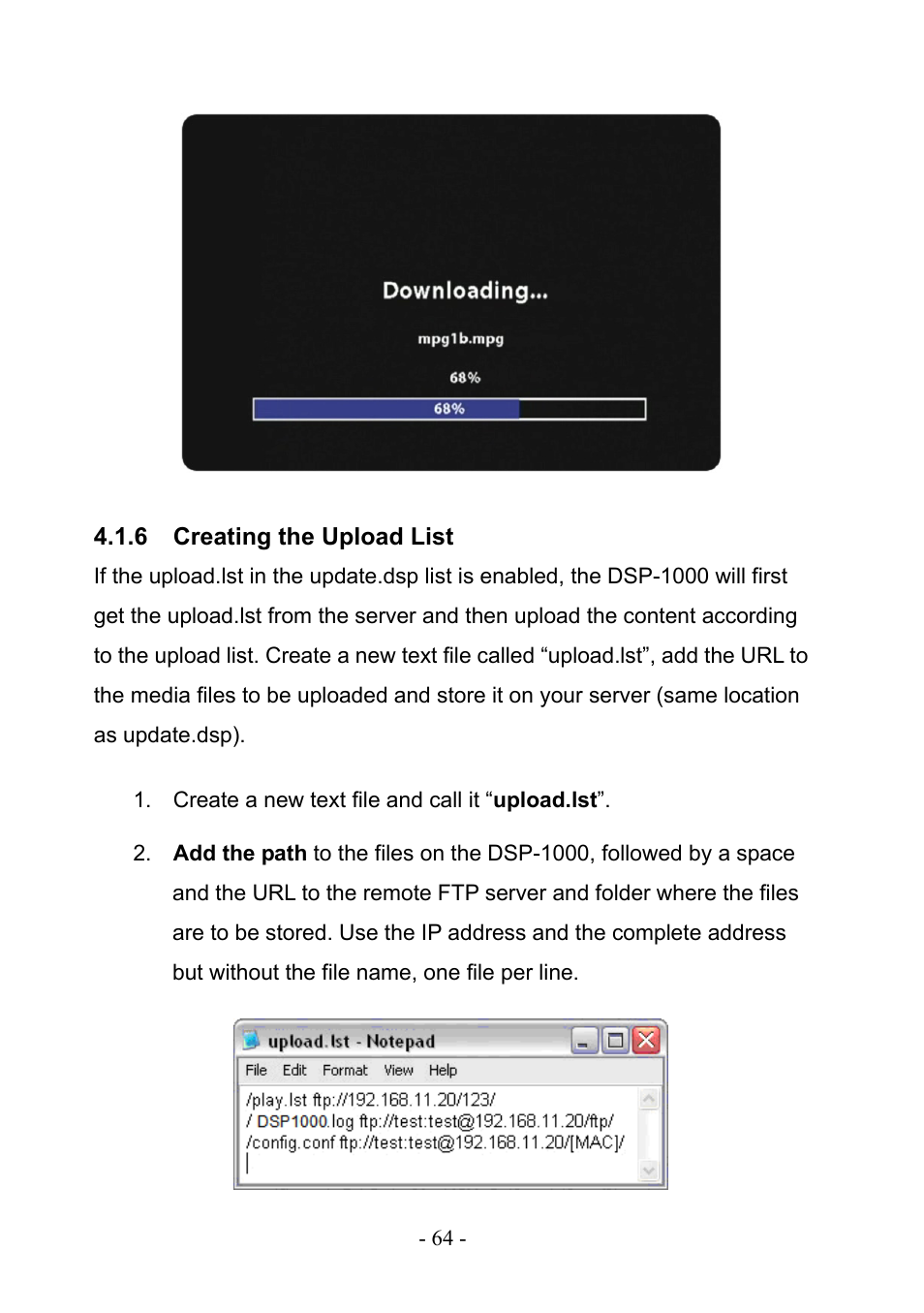 6 creating the upload list, Creating the upload list | PLANET DSP-1000 User Manual | Page 64 / 120