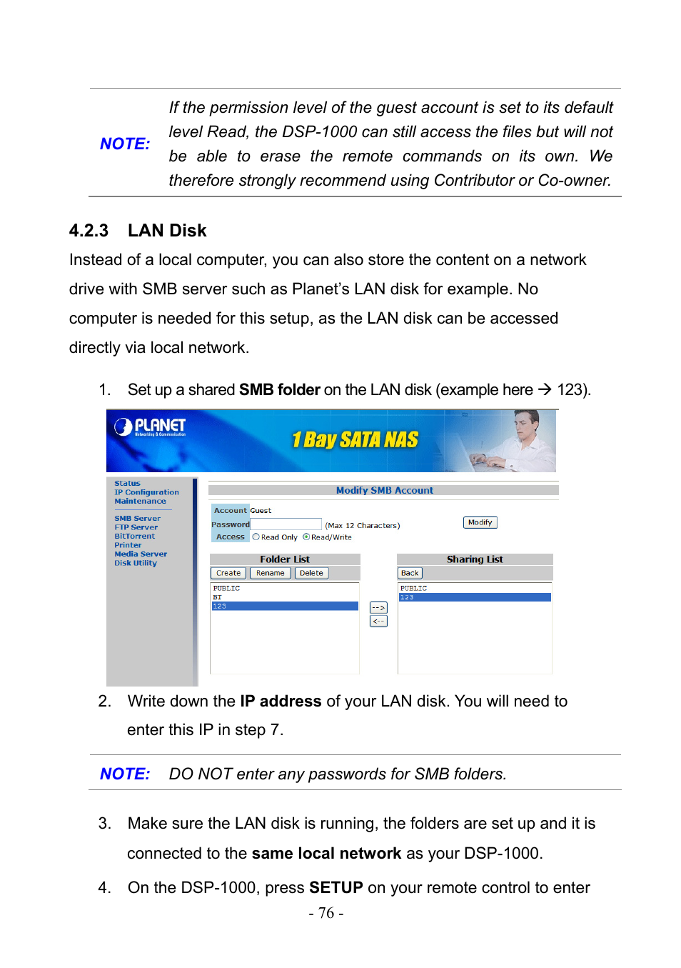 3 lan disk, Lan disk | PLANET DSP-1000 User Manual | Page 76 / 120