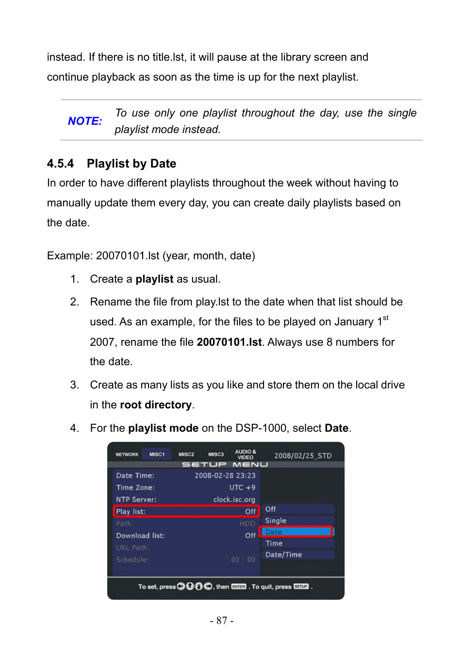 4 playlist by date, Playlist by date | PLANET DSP-1000 User Manual | Page 87 / 120