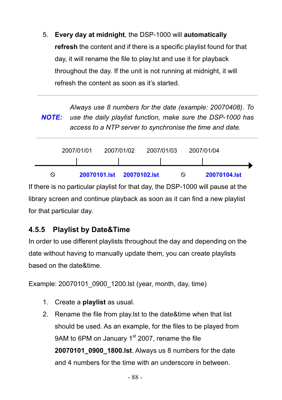 5 playlist by date&time, Playlist by date&time | PLANET DSP-1000 User Manual | Page 88 / 120