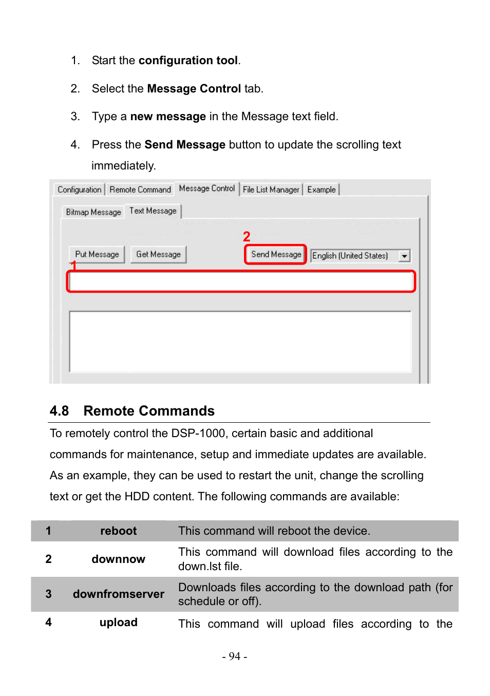 8 remote commands | PLANET DSP-1000 User Manual | Page 94 / 120