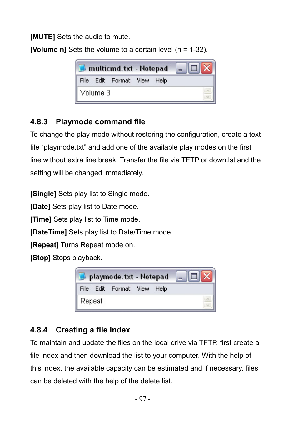 3 playmode command file, 4 creating a file index, Playmode command file | Creating a file index | PLANET DSP-1000 User Manual | Page 97 / 120