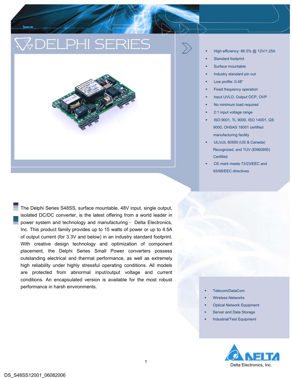 Delta Electronics Delphi Series S48SS User Manual | 11 pages