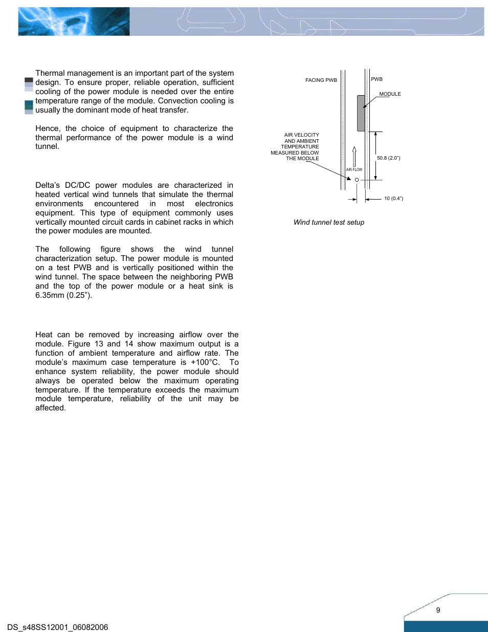 Thermal considerations, Thermal testing setup, Thermal derating | Delta Electronics Delphi Series S48SS User Manual | Page 9 / 11