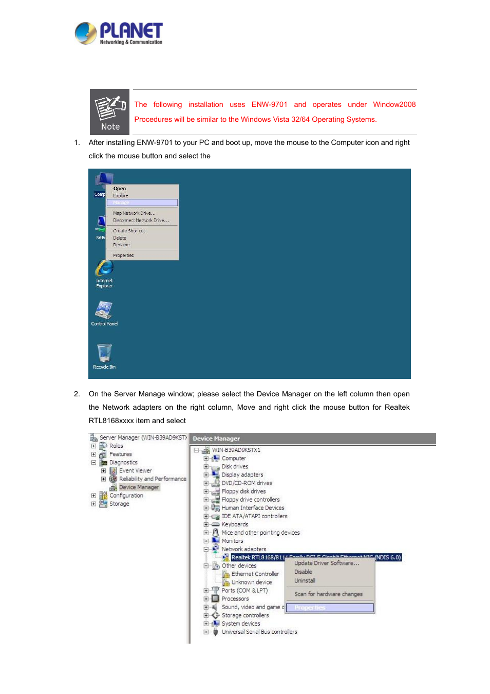 3 installing driver to windows 2008 | PLANET ENW-9701 User Manual | Page 13 / 21