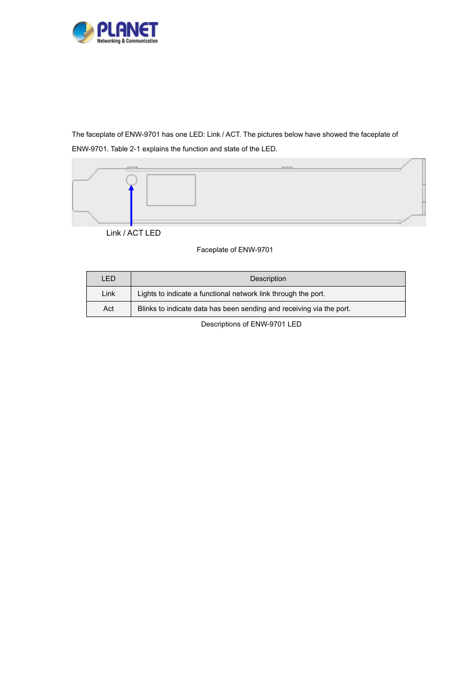 Chapter 2 hardware installation, 1 led definition, Chapter 2 | Hardware installation | PLANET ENW-9701 User Manual | Page 5 / 21