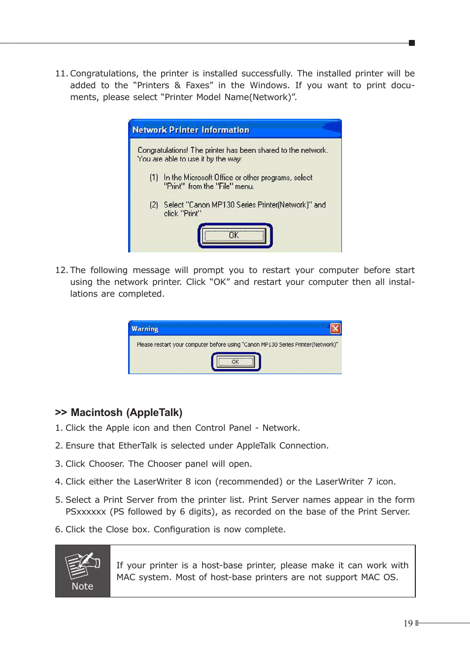 Macintosh (appletalk) | PLANET FPS-1011 User Manual | Page 19 / 20