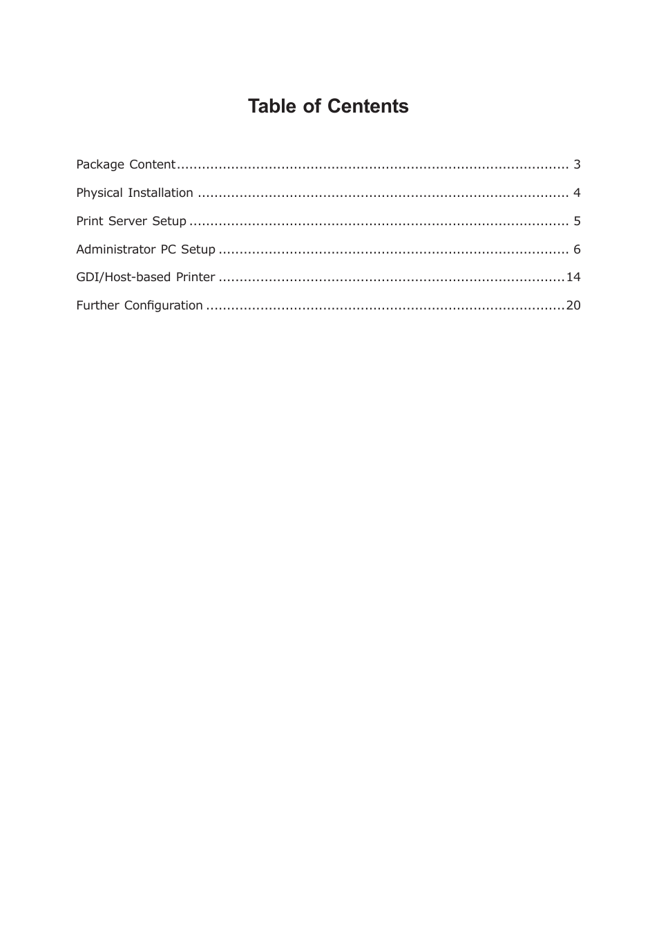 Table of centents | PLANET FPS-1011 User Manual | Page 2 / 20