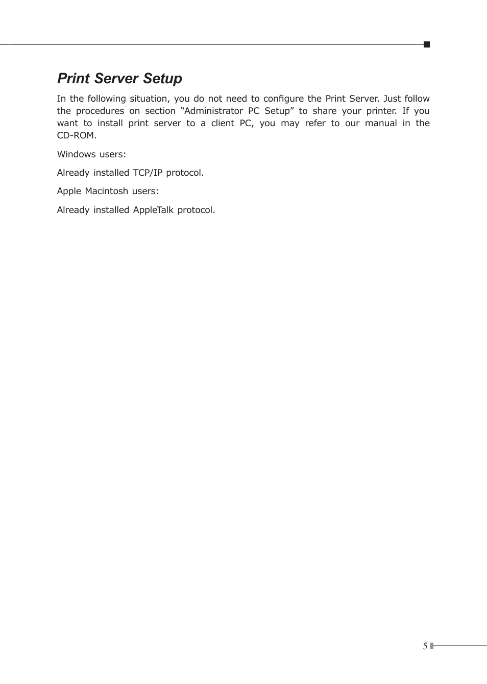 Print server setup | PLANET FPS-1011 User Manual | Page 5 / 20