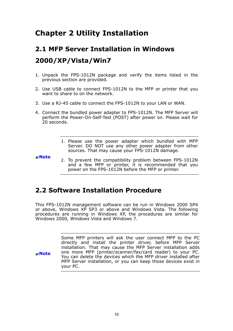 Chapter 2 utility installation, 2 software installation procedure | PLANET FPS-1012N User Manual | Page 10 / 141