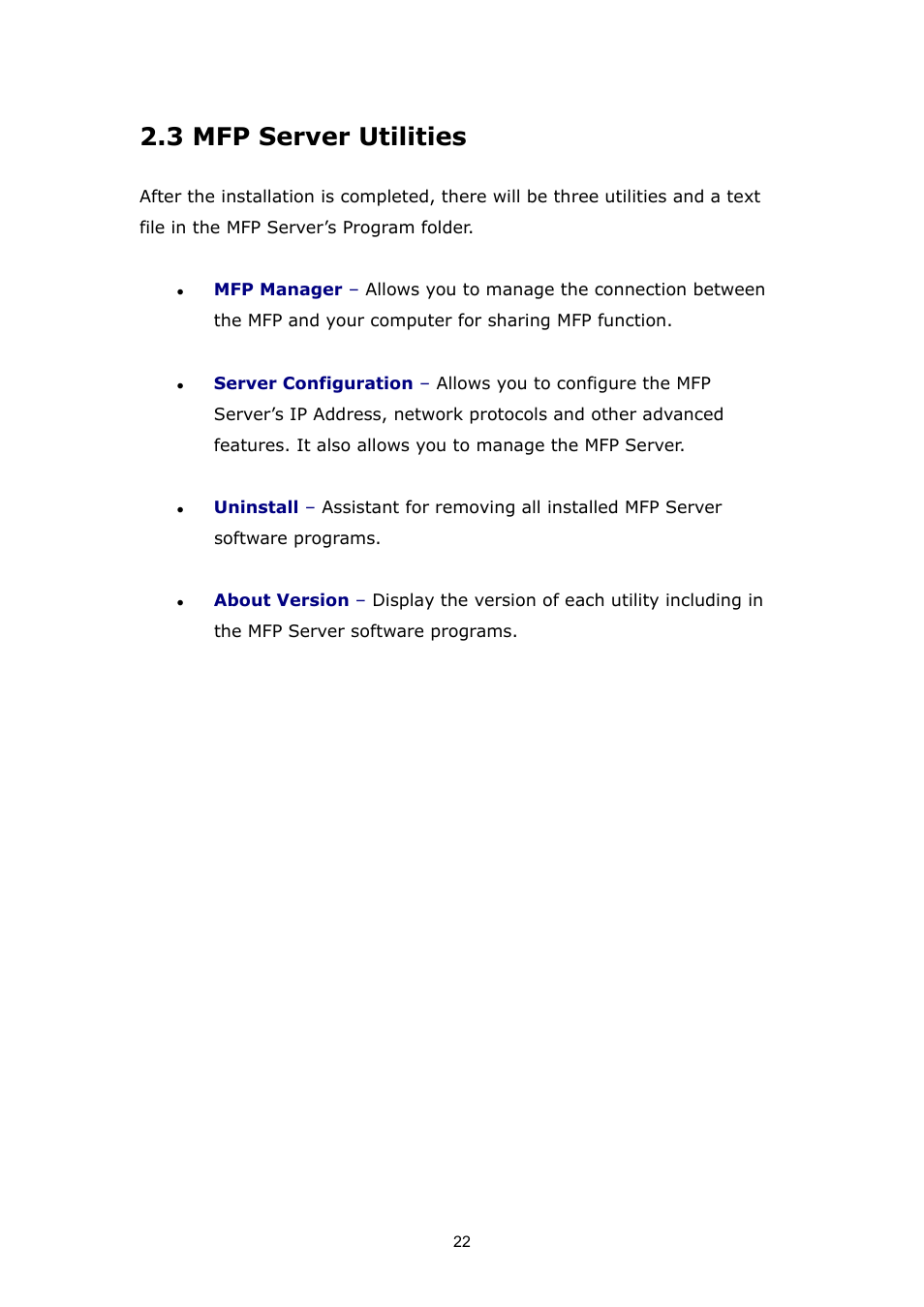 3 mfp server utilities | PLANET FPS-1012N User Manual | Page 22 / 141