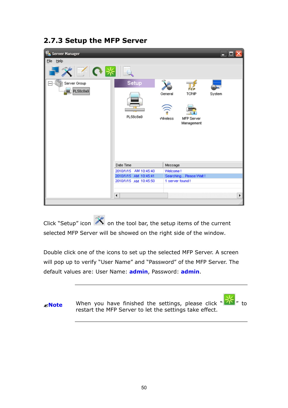 3 setup the mfp server | PLANET FPS-1012N User Manual | Page 50 / 141