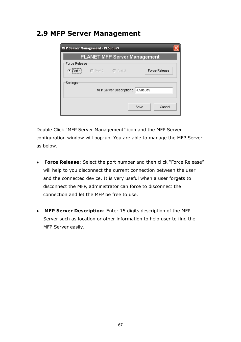 9 mfp server management | PLANET FPS-1012N User Manual | Page 67 / 141