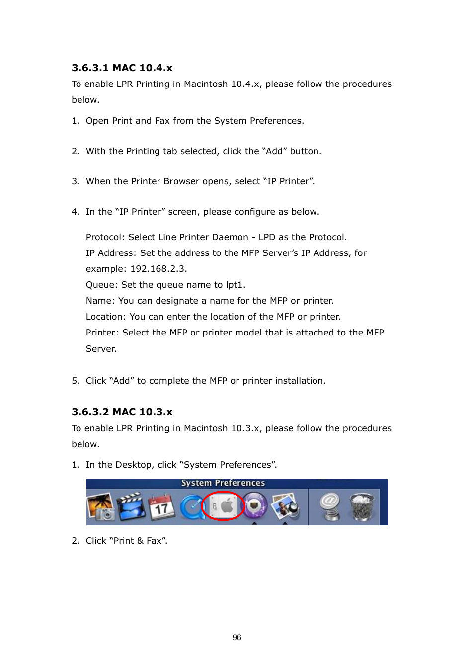 1 mac 10.4.x, 2 mac 10.3.x | PLANET FPS-1012N User Manual | Page 96 / 141