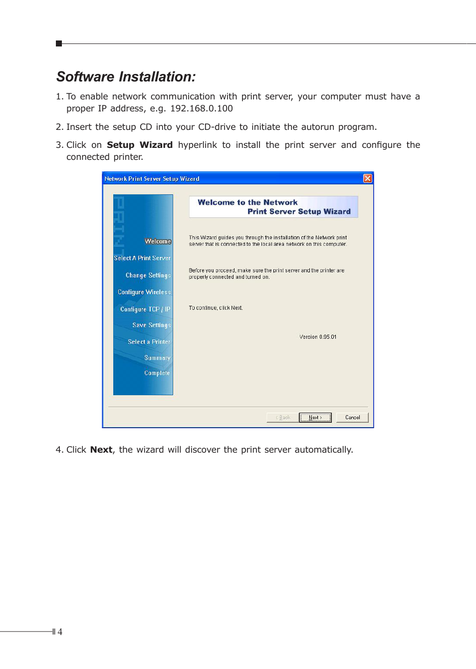 Software installation | PLANET FPS-1101 User Manual | Page 4 / 12