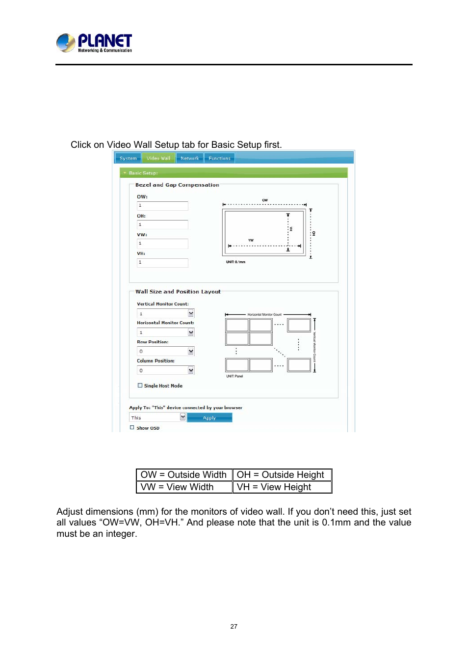 2 video wall, Basic setup | PLANET IHD-200PR User Manual | Page 27 / 54