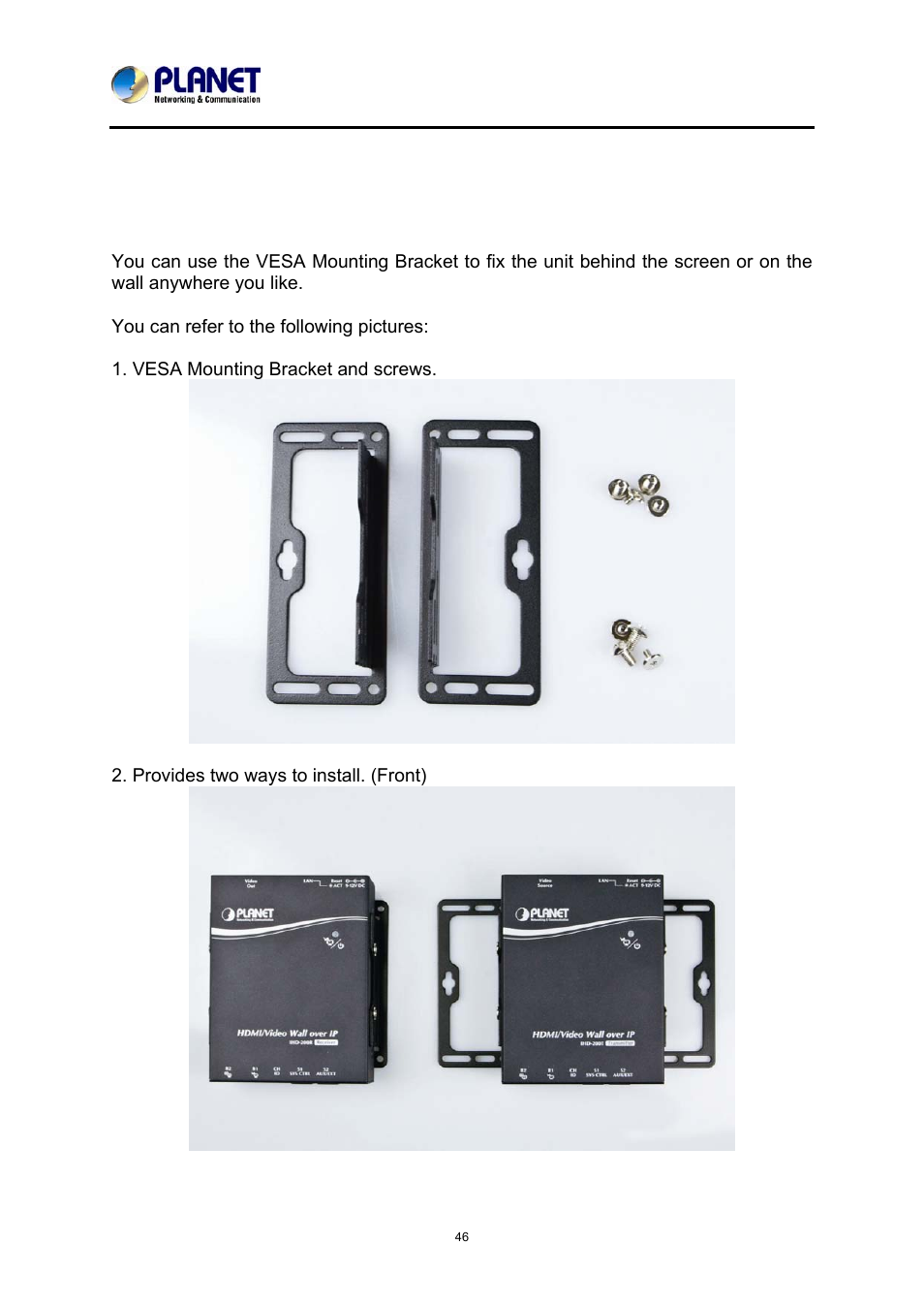 Chapter 8: vesa mounting bracket, 1 how to install | PLANET IHD-200PR User Manual | Page 46 / 54