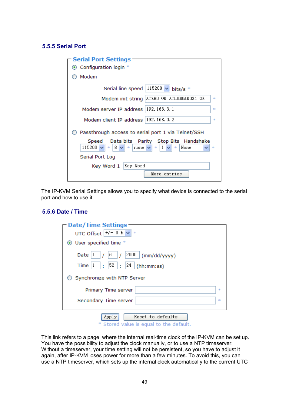 5 serial port, 6 date / time | PLANET IKVM-17080 User Manual | Page 55 / 62