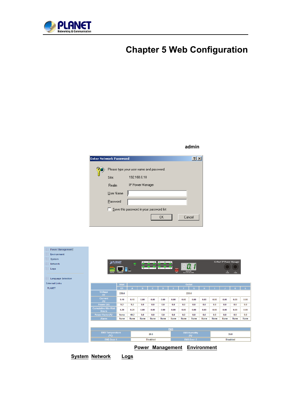 Chapter 5 web configuration | PLANET IPM-1200x Series User Manual | Page 36 / 62