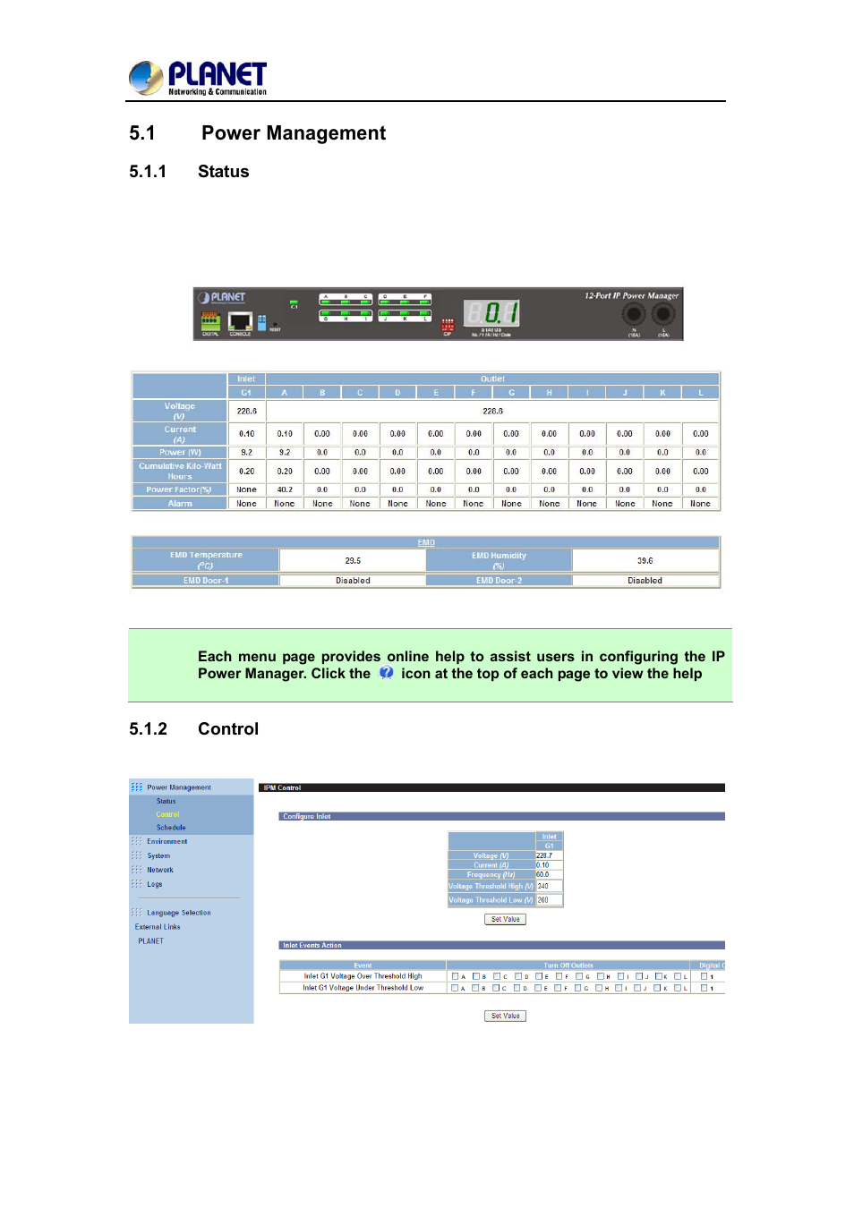 1 power management, 1 status, 2 control | Ower, Anagement, Status, Control | PLANET IPM-1200x Series User Manual | Page 37 / 62