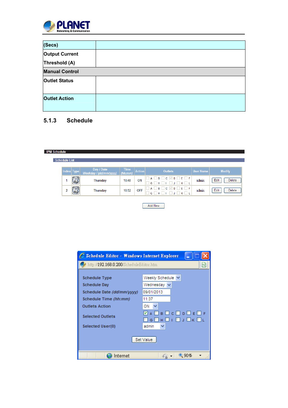 3 schedule, Schedule | PLANET IPM-1200x Series User Manual | Page 39 / 62