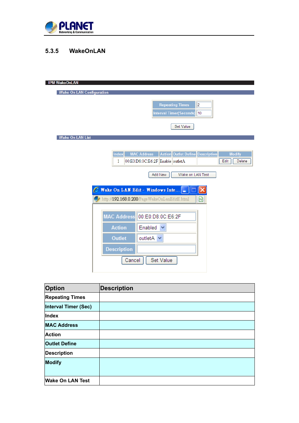 5 wakeonlan, Wakeonlan | PLANET IPM-1200x Series User Manual | Page 47 / 62