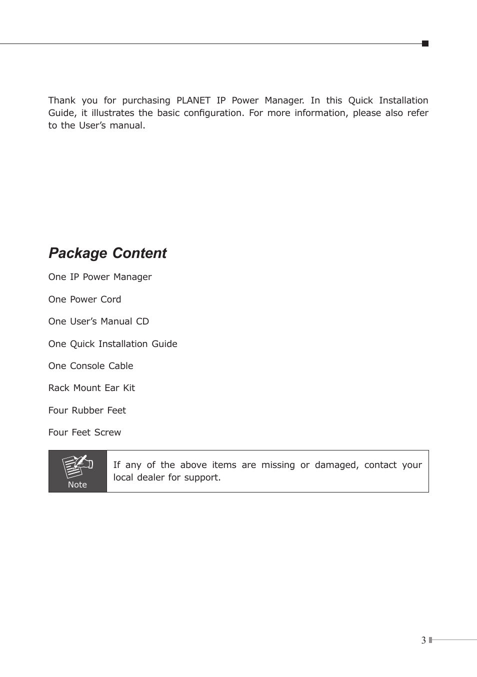 Package content | PLANET IPM-8001 User Manual | Page 3 / 8