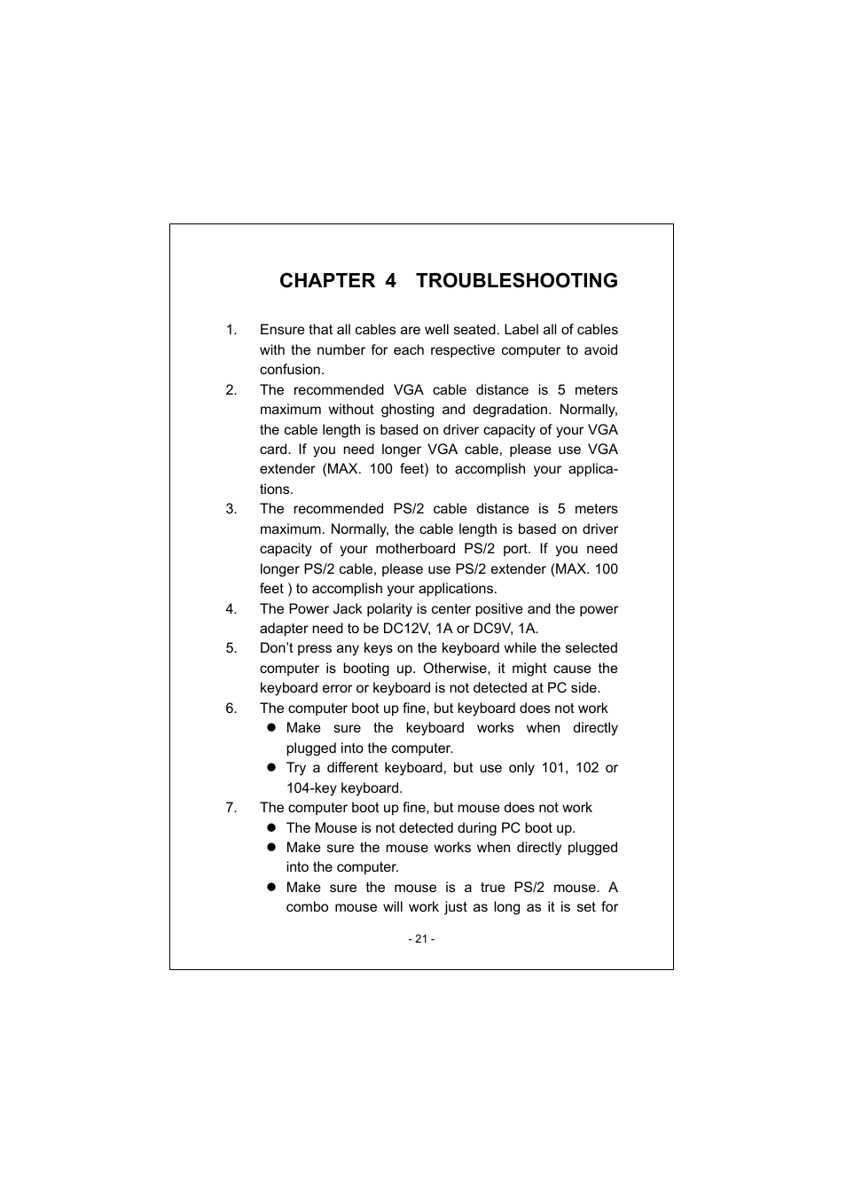 Chapter 4 troubleshooting | PLANET KVM-1600 User Manual | Page 25 / 27
