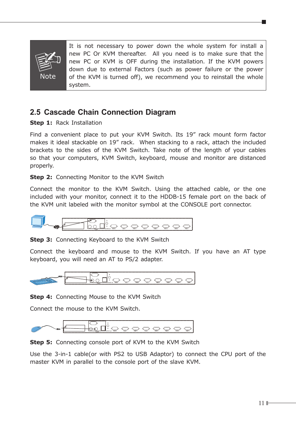 5 cascade chain connection diagram | PLANET KVM-1610 User Manual | Page 11 / 20