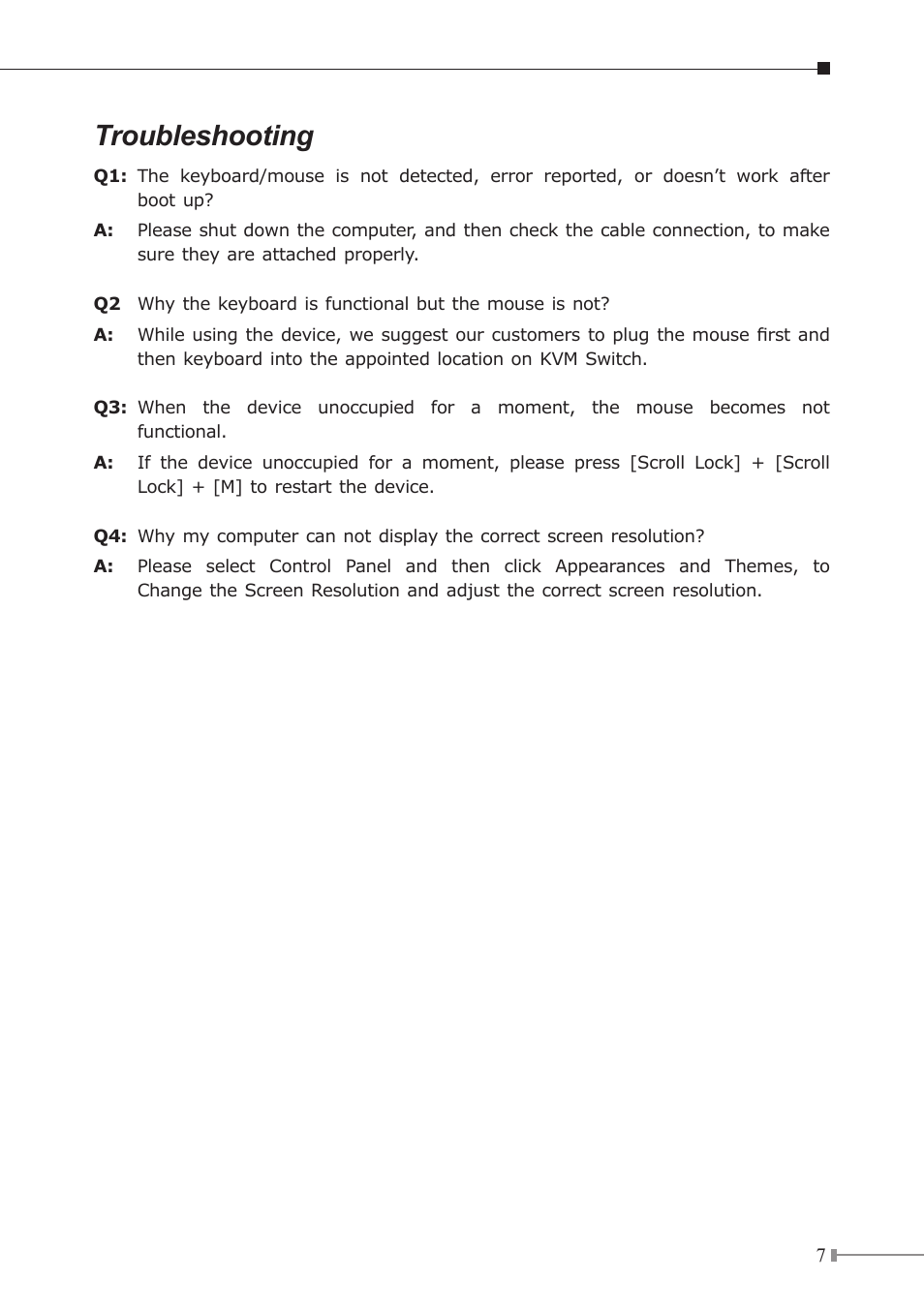 Troubleshooting | PLANET KVM-203 User Manual | Page 7 / 8