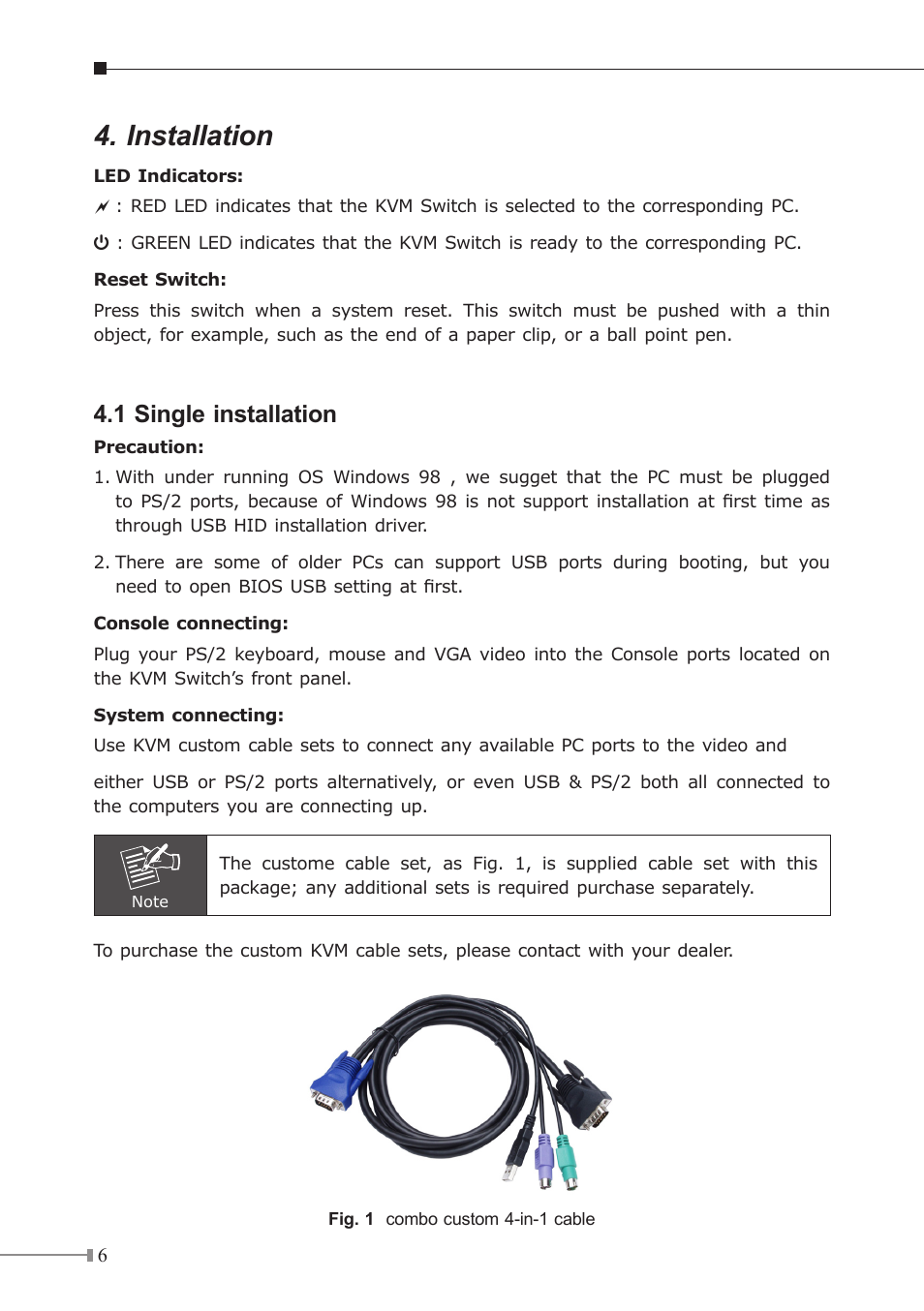 Installation, 1 single installation | PLANET KVM-210 User Manual | Page 6 / 16