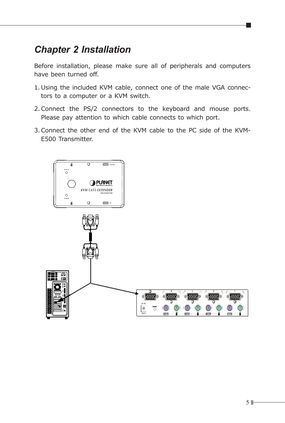 Chapter 2 installation | PLANET KVM-E500 User Manual | Page 5 / 8