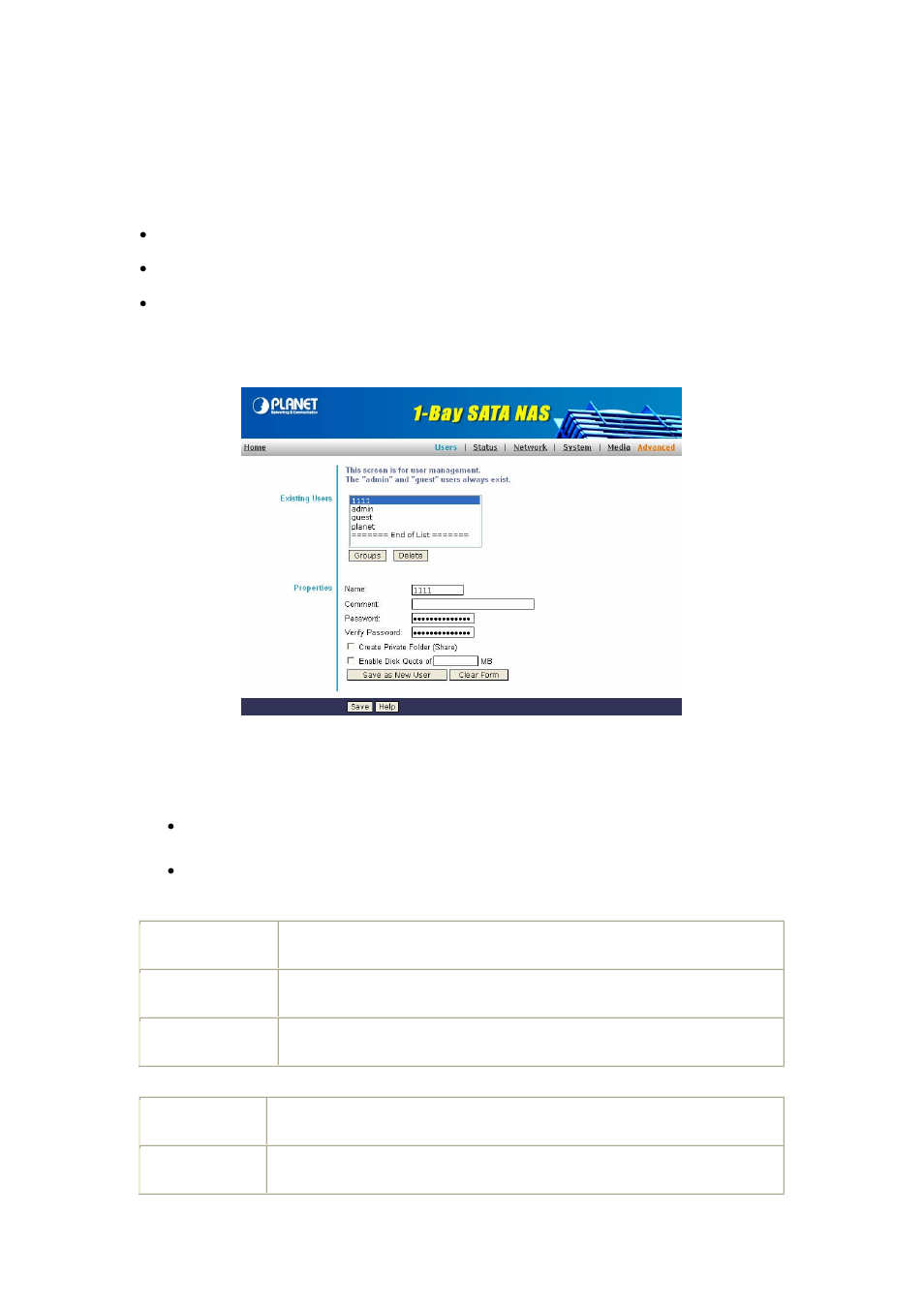 Users screen | PLANET NAS-7100 User Manual | Page 28 / 76