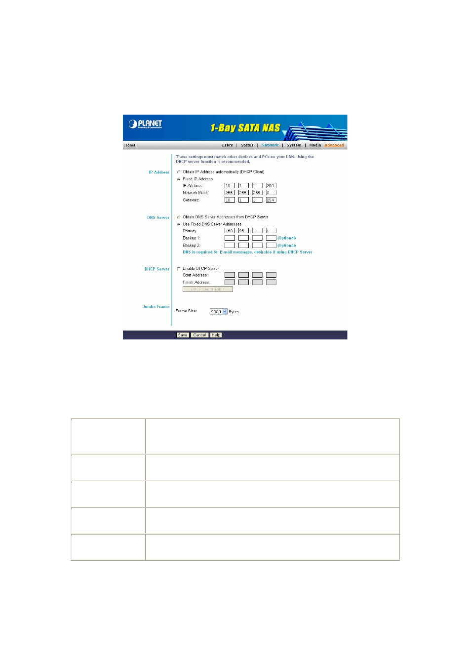 Network screen | PLANET NAS-7100 User Manual | Page 34 / 76