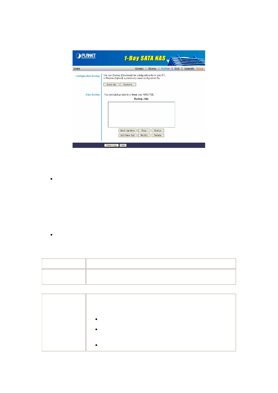 Backup screen | PLANET NAS-7100 User Manual | Page 48 / 76