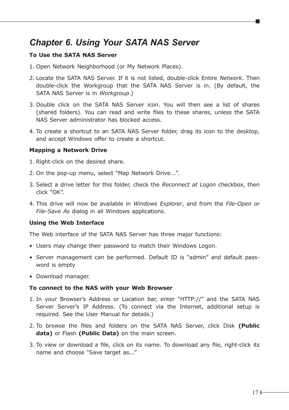 Chapter 6. using your sata nas server | PLANET NAS-7200 User Manual | Page 17 / 20