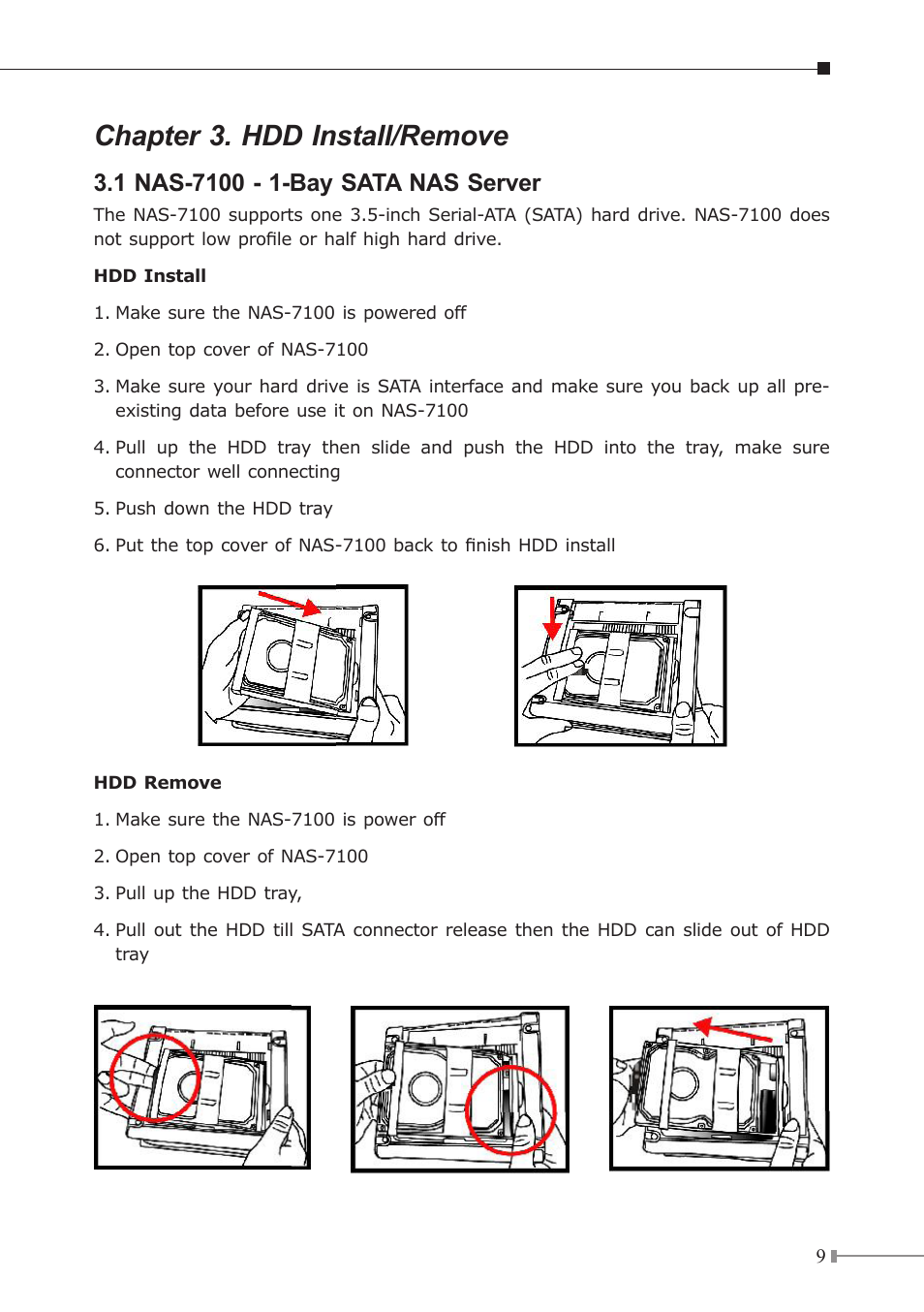 Chapter 3. hdd install/remove | PLANET NAS-7200 User Manual | Page 9 / 20