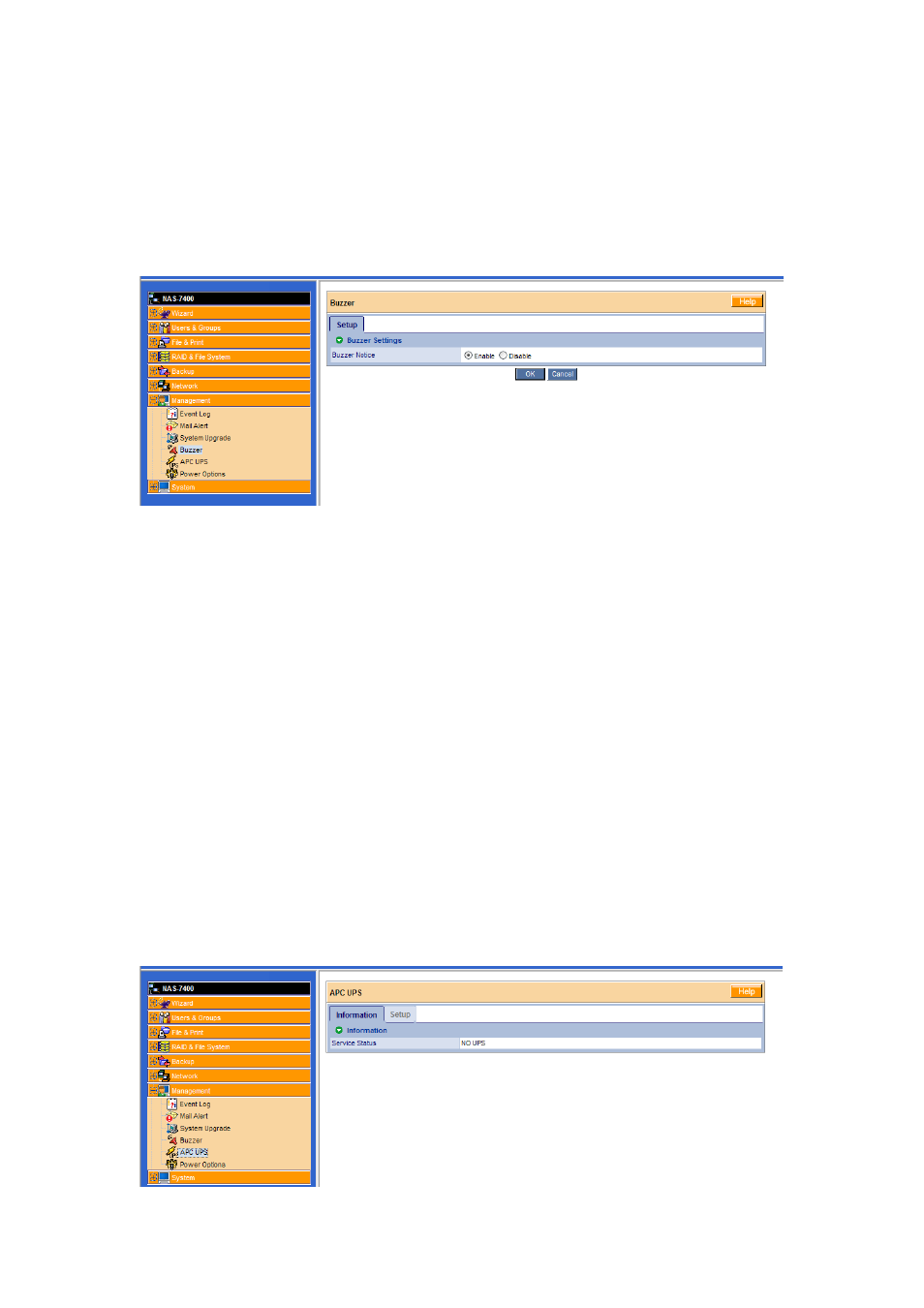 6 enabling and disabling the buzzer, 7 viewing ups status | PLANET NAS-7400 User Manual | Page 107 / 149